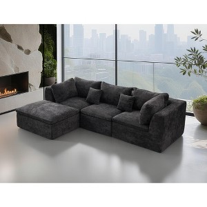 140" Cloud Sectional Couches, Convertible l-Shape Boneless Couch with Ottoman, 5 Seater Modular Sectional Sofa - 1 of 4