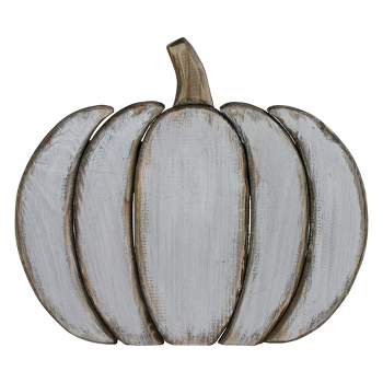Northlight 13.75 White Wooden Pumpkin Fall Harvest Decoration