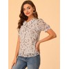 Allegra K Women's Floral Button Down Collar Semi Sheer Sweet Puff Sleeve Blouse Shirt - 4 of 4