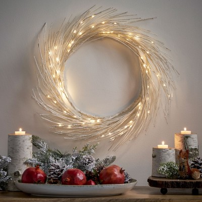 24" Front Door Paper Wreath, Craft Paper Wreath With 60 Led Lights, Battery Operated Paper Garland With Timer For Wall Window Party Decor