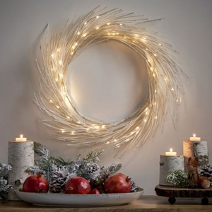 24" Front Door Paper Wreath, Craft Paper Wreath With 60 Led Lights, Battery Operated Paper Garland With Timer For Wall Window Party Decor - 1 of 4