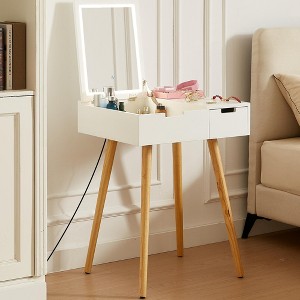 KWPZQEB Small Makeup Vanity Table, Dresser Desk with Flip Top, Vanity Desk with LED Mirror & Drawer, Compact Vanity Table for Bedroom, Closet, White - 1 of 4