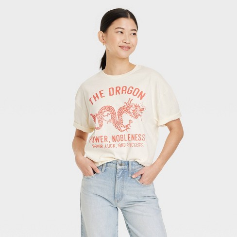 Women's Lunar New Year - Year Of The Dragon Short Sleeve Graphic Oversized T -shirt - Cream : Target