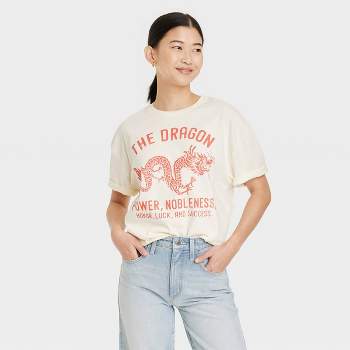 Women's Lunar New Year - Year of the Dragon Short Sleeve Graphic Oversized T-Shirt - Cream