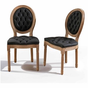 QingMoon French Style Dining Chairs Set of 2, PU Leather Kitchen Chairs, Farmhouse Country Accent Chairs with Wood Legs for Dining Room - 1 of 4