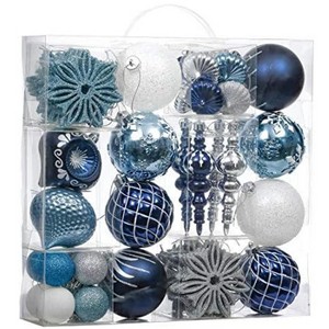 Aoibox 70pcs Navy Blue Silver Shatterproof Christmas Tree Ornaments Set Assorted Shapes and Finishes for Holiday Decor Winter - 1 of 4