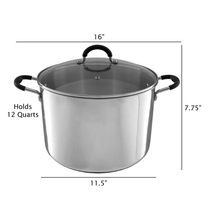 Hastings Home Large Stainless Steel 12-Qt Stock Pot With Lid – 11.5" x 7.5", 2 of 8
