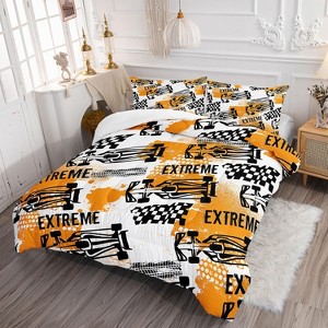 Racing Car Comforter Set Full Size – 3Pcs Extreme Sports Bedding with Cool Race Cars & Road Design, Quilt Set for Boys Teens with 2 Pillowcases - 1 of 4