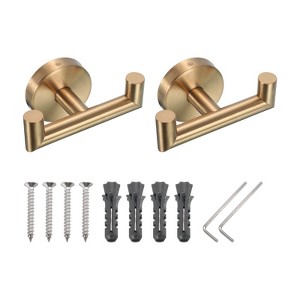 Unique Bargains Stainless Steel Round Wall Mounted Decorative Double Towel Hook - 1 of 3