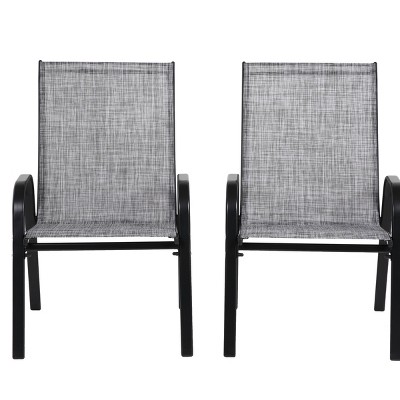 2 Piece Patio Chairs, Outdoor Camping Chairs with Textilene Fabric, Set of 2 Garden Chairs with Armrest High Backrest for Garden Patio Beach
