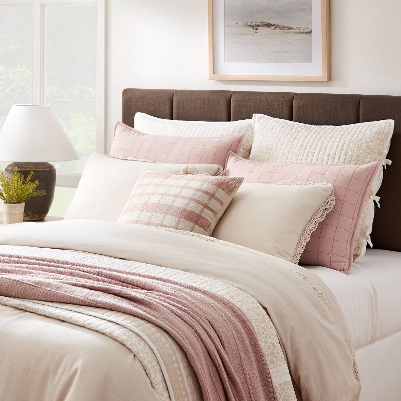 Square Woven Plaid Decorative Throw Pillow Mauve/Light Beige - Threshold&#8482; designed with Studio McGee, 3 of 6