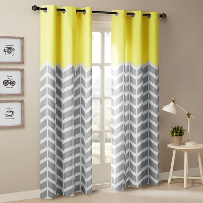 Yellow and Gray Chevron Room Darkening Grommet Curtains, 42x84, 2-Panel Set