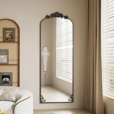65"x22"  Arched Full Length Mirror Metal Vintage Mirror Baroque Style,Black