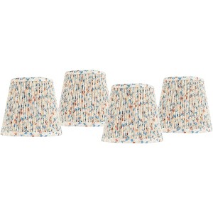 Springcrest 4" Top x 6" Bottom x 5 1/2" High x 5 1/2" Slant Print Lamp Shade Replacement Set of 4 Small Blue Red Empire Modern Leaf Pleated Clip On - 1 of 4