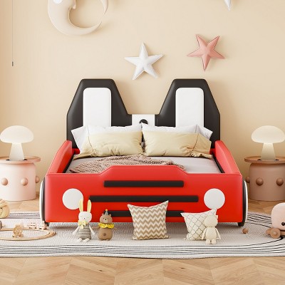 Twin Beds With Unique Race Car Design, Platform Bed With Wheels, Twin Bed Headboard And Frame, Solid Wood Beds Modern-Cuddlewood