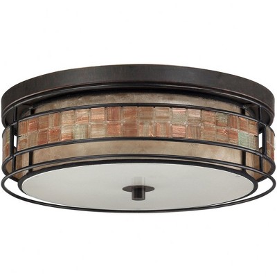 Renaissance Copper 16" Mosaic Glass Drum Flush Mount Ceiling Light