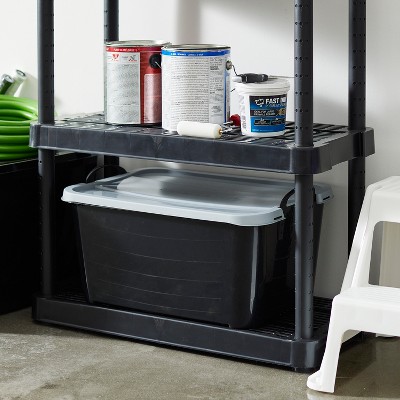 Black and Gray Stackable Plastic Lidded Storage Box for Kids, 55 Quart