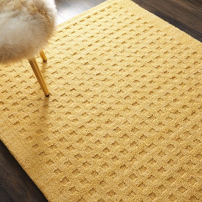 Handmade Gold Rectangular Wool Area Rug 45" x 7"