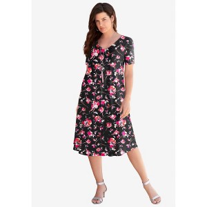 Roaman's Petite Plus Size Short Sleeve Sleeve Swing Dress - 1 of 4