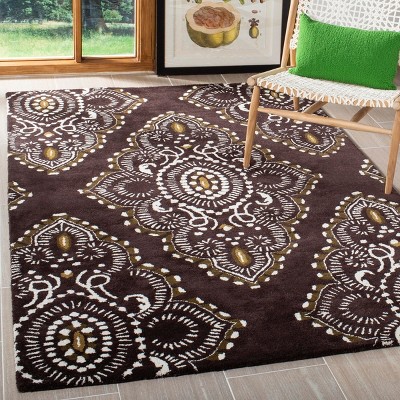 Brown and Ivory Hand-Tufted Wool Area Rug, 5' x 8'