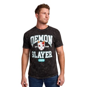 Demon Slayer Tanjiro Fox Mask Men's Black Mineral Wash Crew Neck Short Sleeve T-shirt - 1 of 4