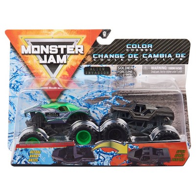 Monster Jam Official Alien Invasion vs. Soldier Fortune Black Ops Color-Changing Die-Cast Monster Trucks - 1:64 Scale