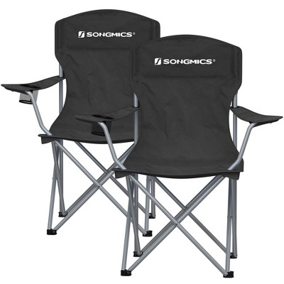 SONGMICS Set of 2 Folding Camping Chairs, Comfortable, Heavy Duty Structure, Max. Load Capacity 330 lb, Outdoor Chair with Cup Holder, Terrace,  Black