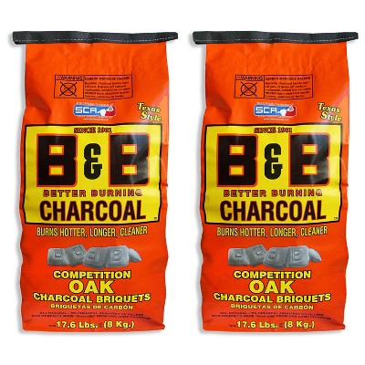 B&B Charcoal Slow Burning Oak Charcoal Briquettes All Natural Smoky Flavoring for Grills, Barbecues, and Pitmaster Competitions, 17.6 Pounds (2 Pack)