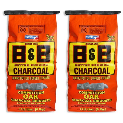 B&B Charcoal Slow Burning Oak Charcoal Briquettes All Natural Smoky Flavoring for Grills, Barbecues, and Pitmaster Competitions, 17.6 Pounds (2 Pack)