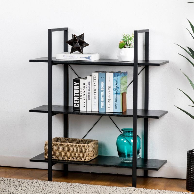 Modern Industry Metal/Wooden 3 Tier Bookcase with Shelves - Glitzhome, 2 of 9
