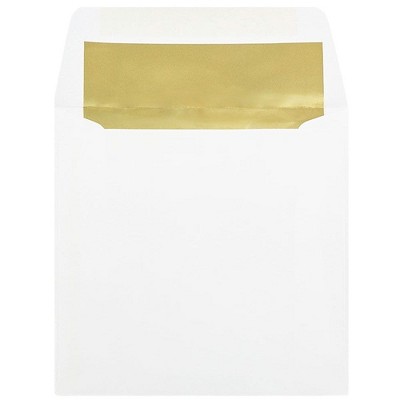 JAM Paper 6 x 6 Square Foil Lined Invitation Envelopes White with Gold Foil 3244689