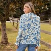 Women's Blue Floral Ruffle Standing Collar Poet Sleeve Blouse - Cupshe - image 4 of 4