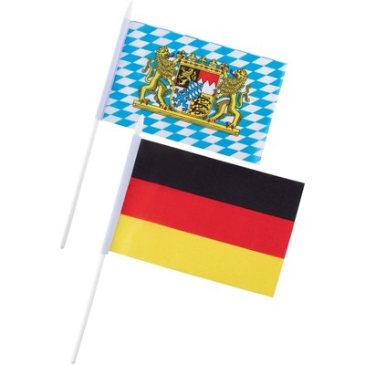 Juvale 72 Piece Bavaria & Germany Oktoberfest Stick Flag, Handheld Bavarian German Banner for Party Decor, 8 x 5 in