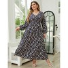 Clearlove Women's Plus Size V-Neck Long Sleeves A-Line Pleated Floor Length Formal Dress - 2 of 4