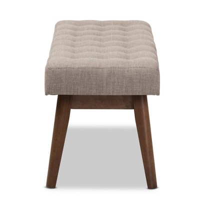 Elia Mid-Century Modern Light Grey Fabric Walnut Wood Bench