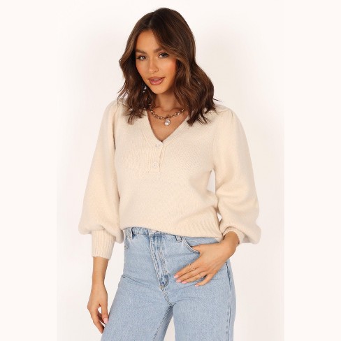 Ladies cream v neck jumper hotsell