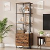Homhougo 4 Tier Bookshelf with Storage Drawers, 70.9" Narrow Industrial Bookshelf with Open Shelves, 3 Shelf Wood Bookcase with Metal Frame, Brown - 3 of 4