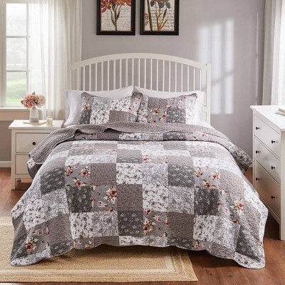 Giulia Twin Gray Microfiber Reversible Quilt Set