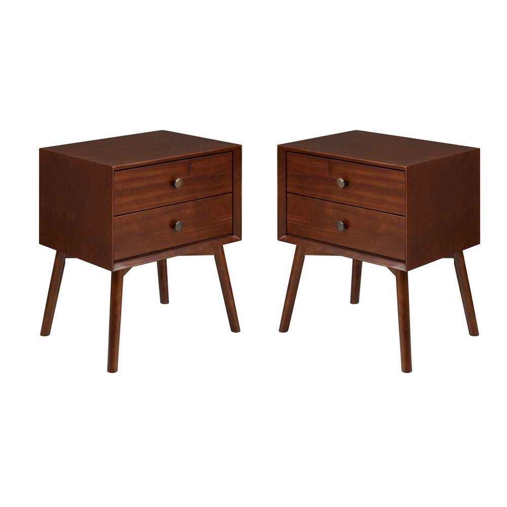 Photos - Storage Сabinet Set of 2 Greenberg 2 Drawer Mid-Century Modern Solid Wood Nightstands Walnut - Saracina Home