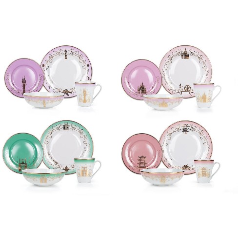 Ukonic Disney Princess 16-Piece Ceramic Dinnerware Set | Tiana, Rapunzel,  Aurora, Mulan