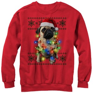 Men's Lost Gods Ugly Christmas Pug Lights Sweatshirt - 1 of 3