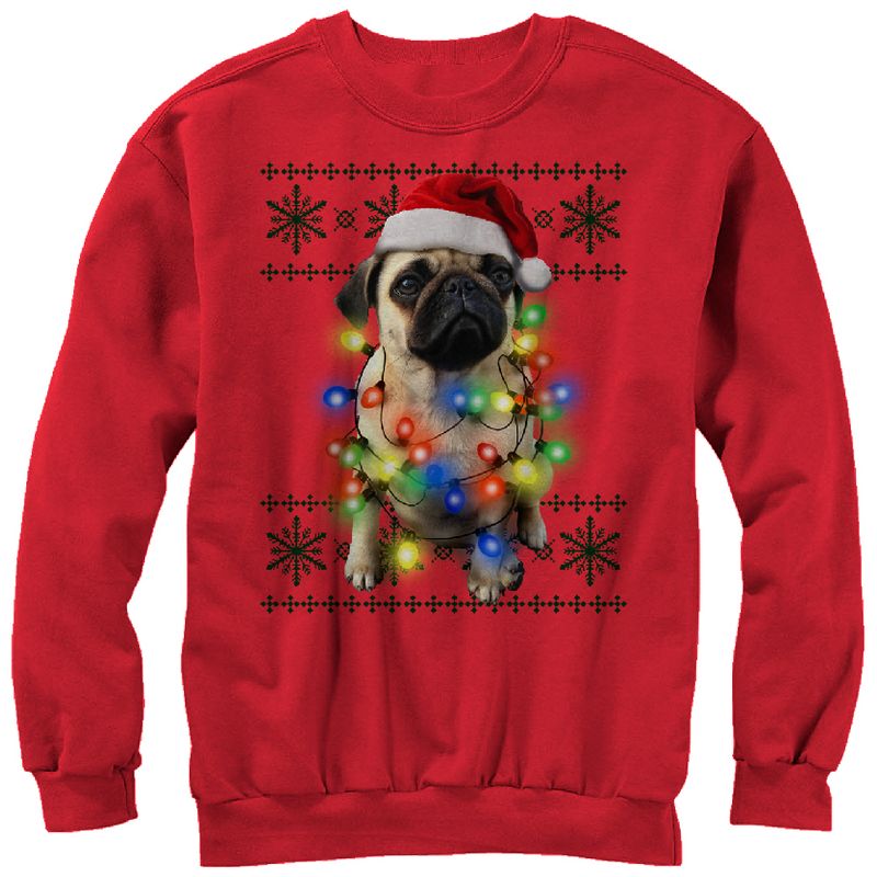 Men's Lost Gods Ugly Christmas Pug Lights Sweatshirt, 1 of 3