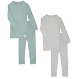 Sleep On It 100% Organic Cotton 4Pc Ribbed Knit Snug Fit Pajama Set - Green/Gray