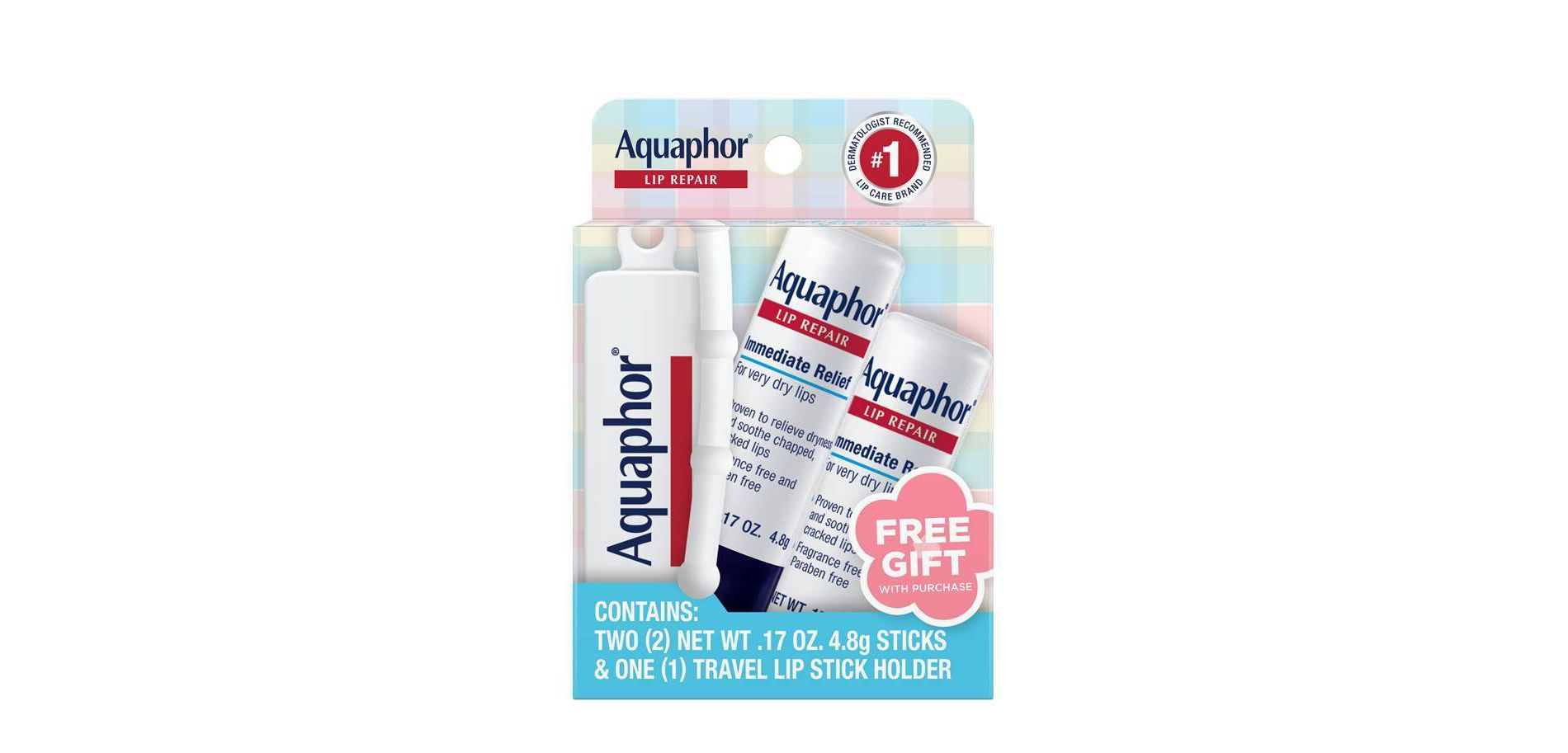 Aquaphor Lip Repair Stick Dual Pack with Free GWP Lip Koozie - 0.51oz/3pk