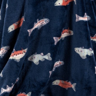 Oversized Fish Printed Plush (Not Knitted) Throw Blanket - Room Essentials&#8482;