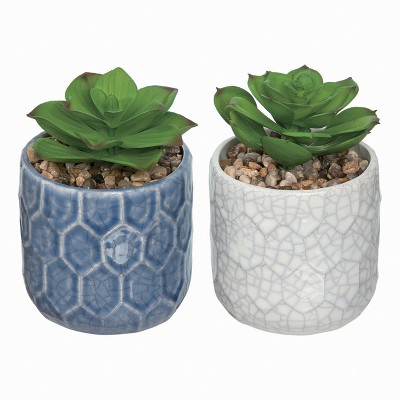 Transpac Ceramic 6" Multi Spring Faux Succulent Planters Set of 2