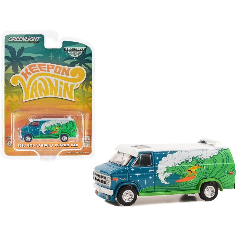 1978 GMC Vandura Custom Van Blue with White Top and Surf Graphics "Hobby Exclusive" Series 1/64 Diecast Model Car by Greenlight, 1 of 4