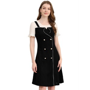 Allegra K Women's Contrast Button Decor Short Sleeve Chiffon Summer Dresses - 1 of 4
