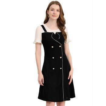 Allegra K Women's Contrast Button Decor Short Sleeve Chiffon Summer Dresses