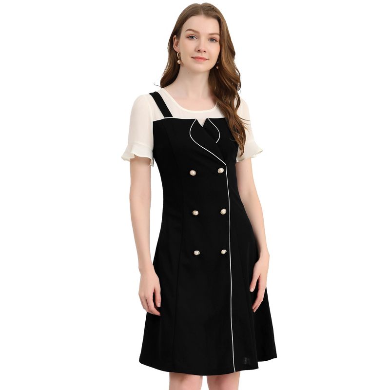 Allegra K Women's Contrast Button Decor Short Sleeve Chiffon Summer Dresses, 1 of 7